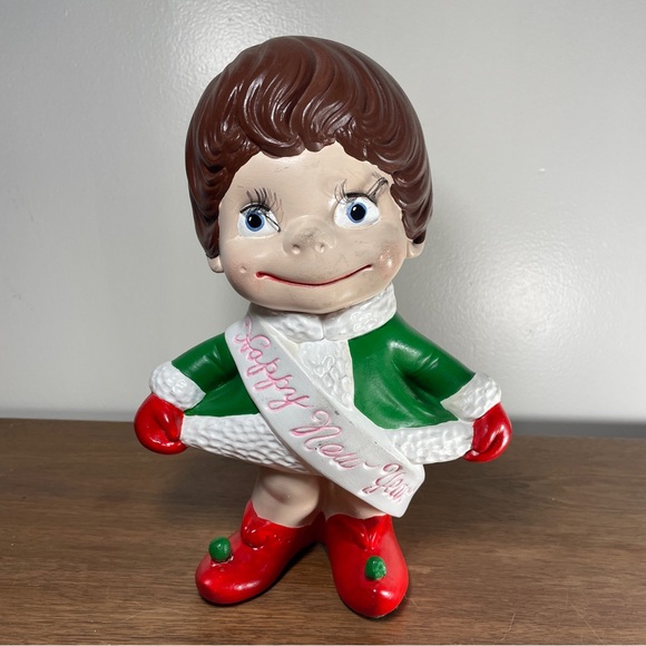 Vintage Atlantic Mold Happy New Year Baby Ceramic Christmas Figurine HandPainted - Picture 2 of 11